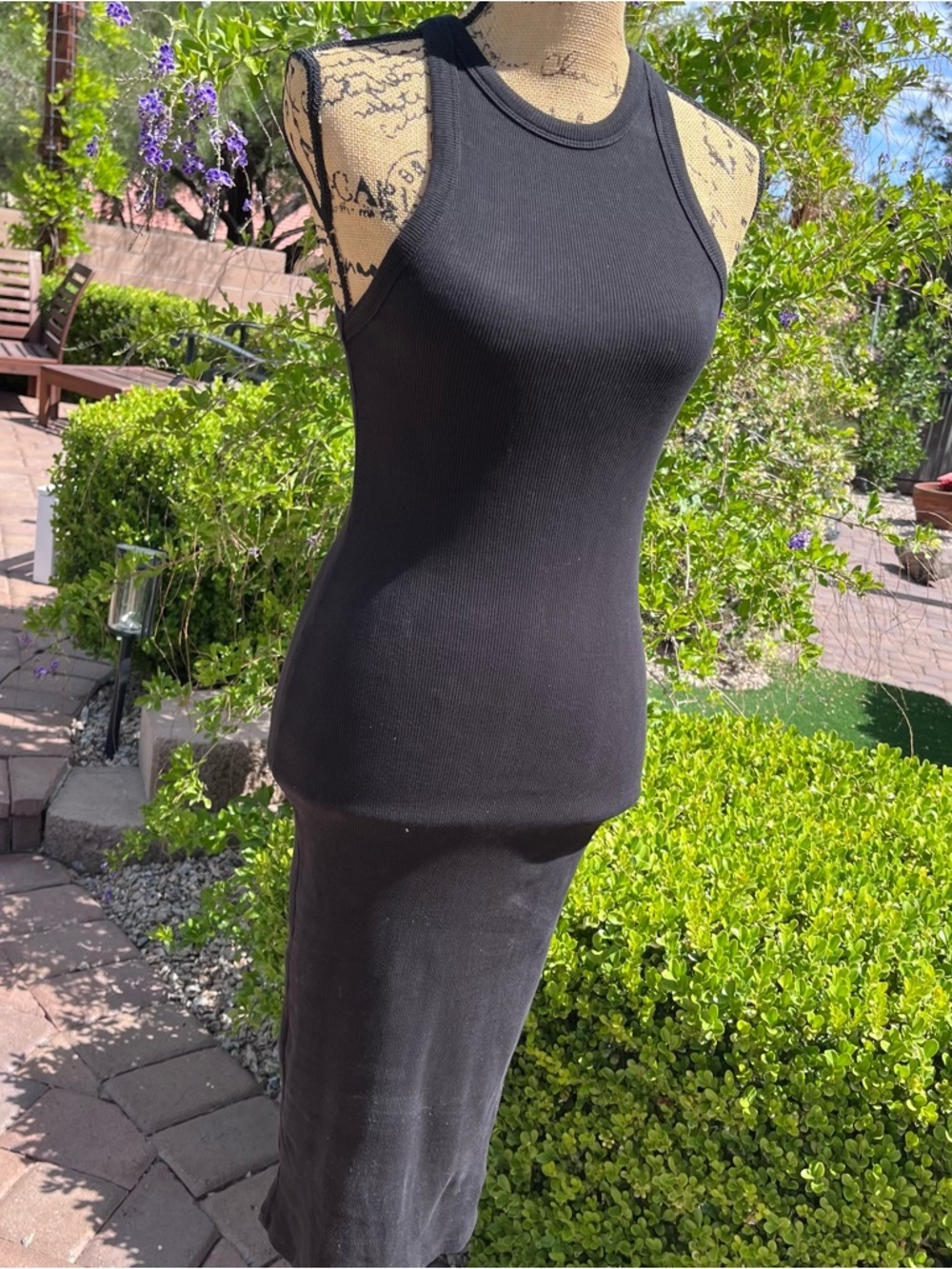 Zara Black Ribbed Tank Midi Dress Size M Bodycon Racerback Minimalist EUC